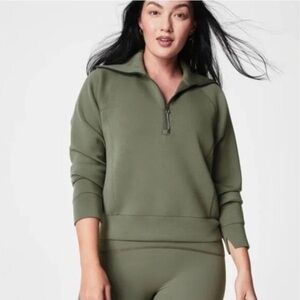 SPANX AirEssentials Half Zip Sweatshirt Olive Green Size S